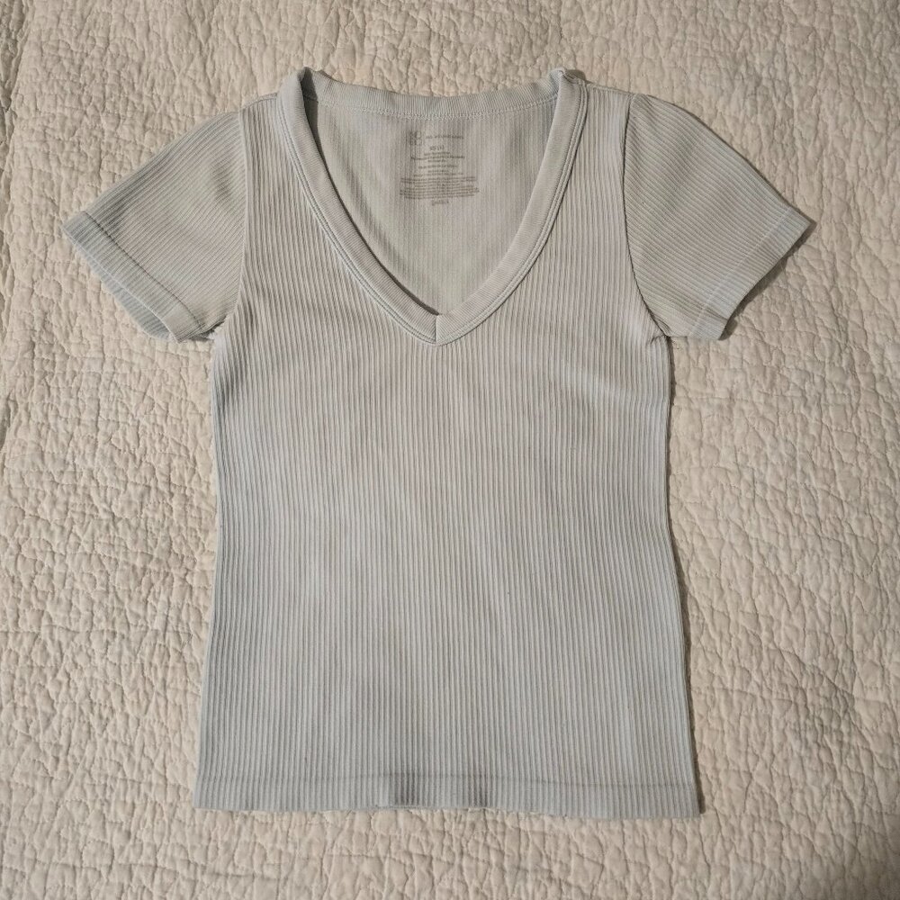 No Boundaries Baby Blue Fitted Short Sleeve Shirt Size XS Soft Girl Aesthetic
